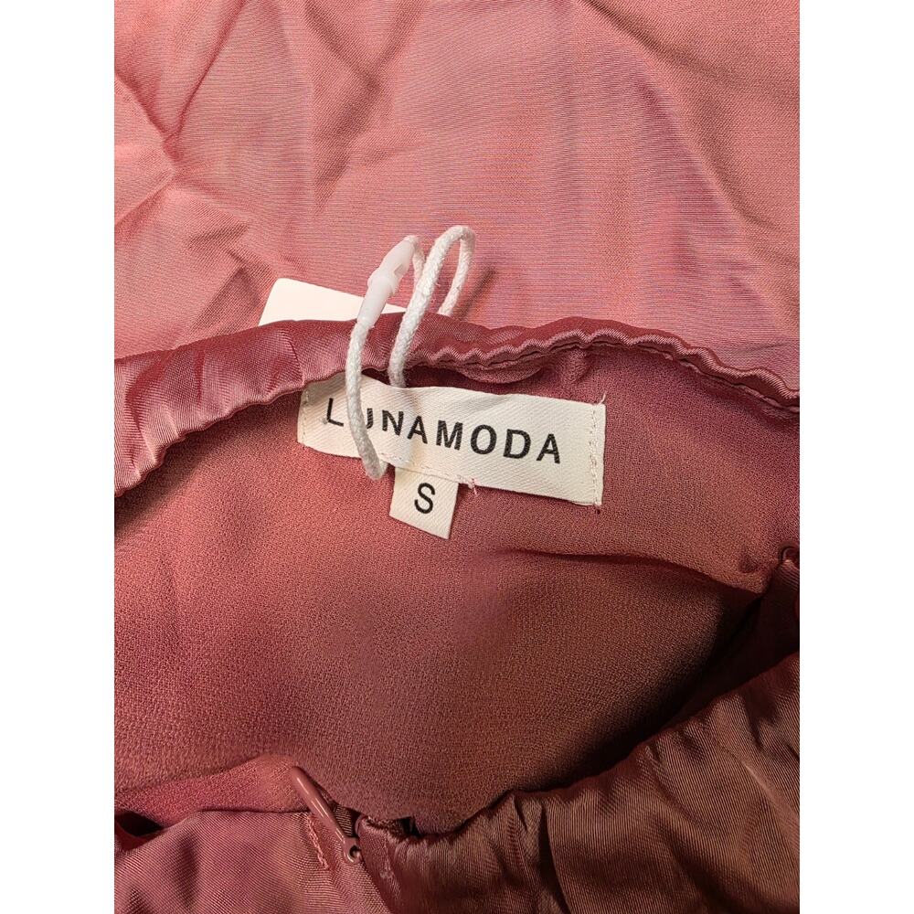 LUNAMODA Womens Dress Small Baked Rose Pink Satin Cowl Neck Midi NWT - Picture 9 of 10